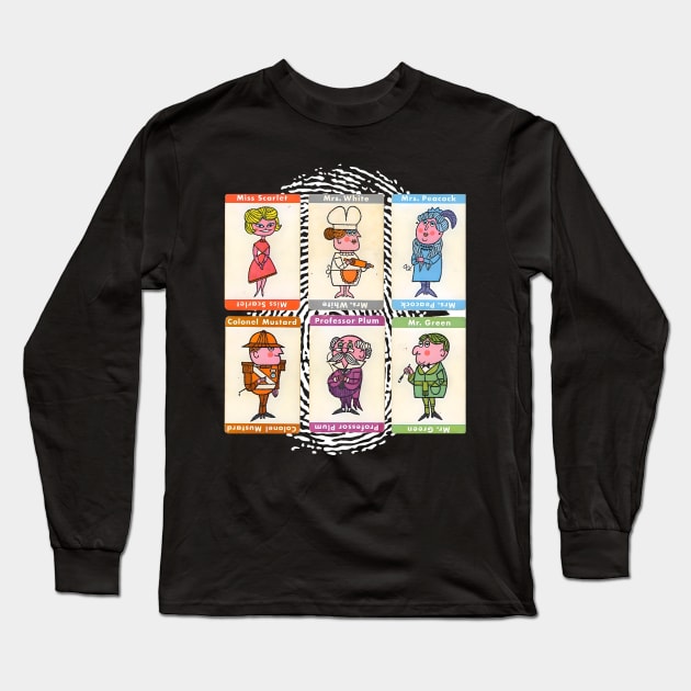 The Murder Suspects of the Clue Board Game Long Sleeve T-Shirt by Desert Owl Designs
